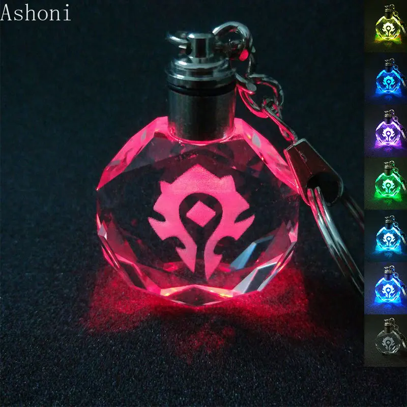 Мир брелок для ключей Warcraft K9 кристалл брелок кулон лазерной гравировкой флэш-Цвет изменение светодиодная световая цепь брелок подарок для