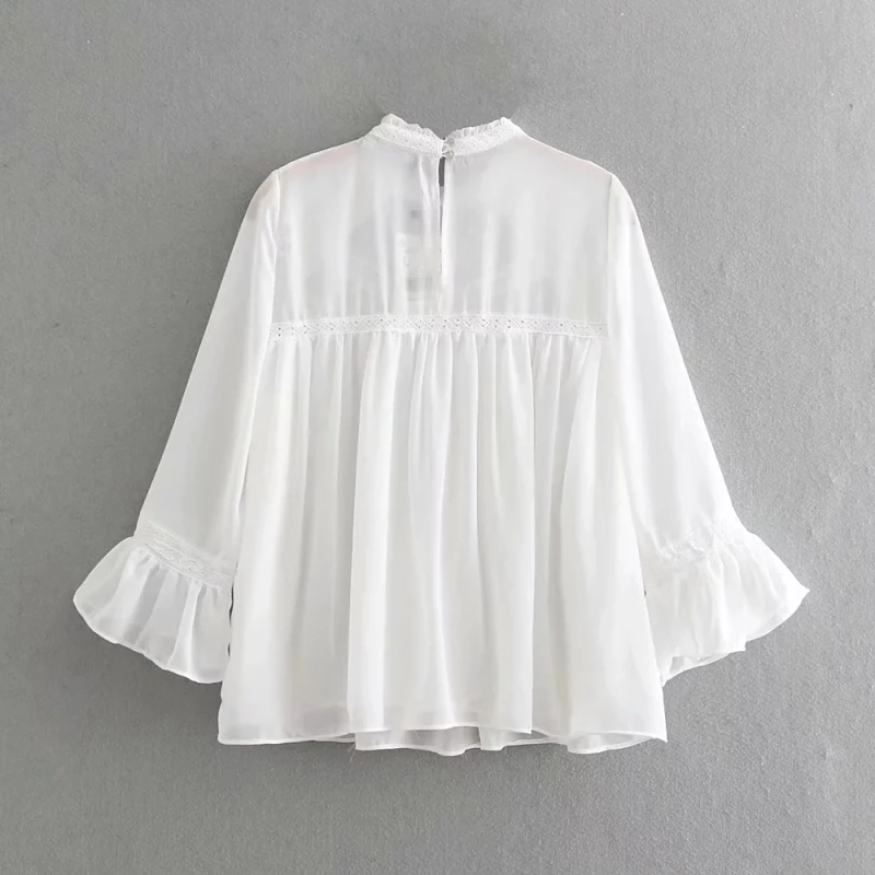 النساء الدانتيل الأبيض البلوزات 2019 الصيف تي شيرتات قطن الجوف خارج الزهور التطريز قميص الصلبة الفتيات شيك البتلة كم قمم فام