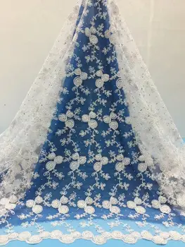 

Embroidered French Mesh Lace Fabric Latest 2019 White Nigerian Lace Fabric High Quality Wedding African Lace Fabric 5 Yards