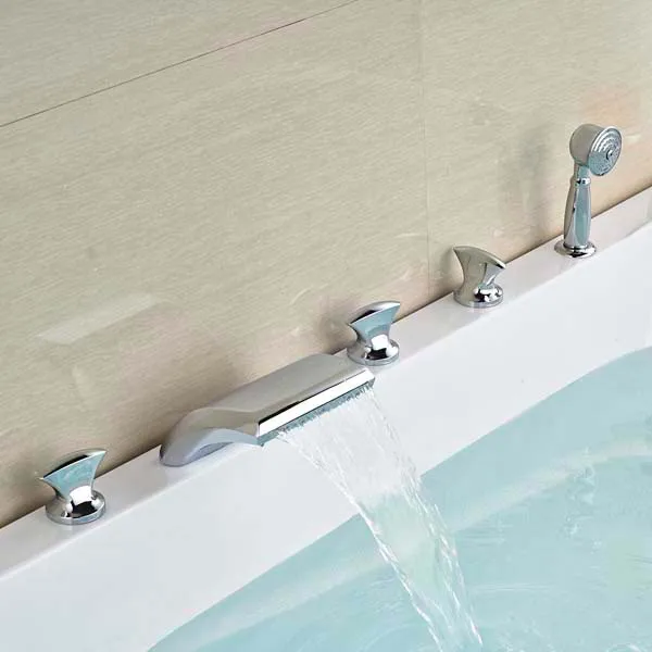 

Chrome Finish Waterfall Bathroom Sink Faucet Deck Mounted Tub Faucet Shower Mixer Tap