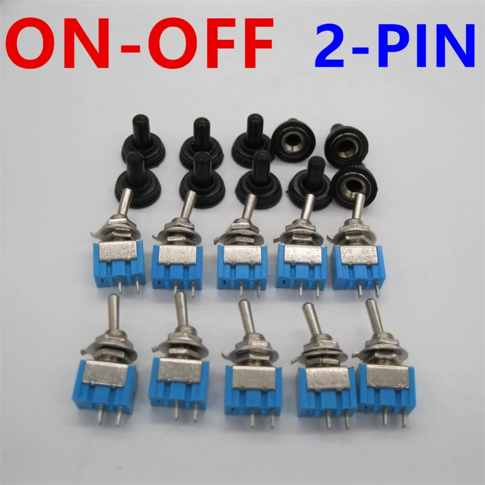

10PCS MTS-101 2-Pin SPST Touch ON-OFF 6A 125V Toggle Switch Mini Switches Miniature Toggle Switches +10pcs Waterproof Cap