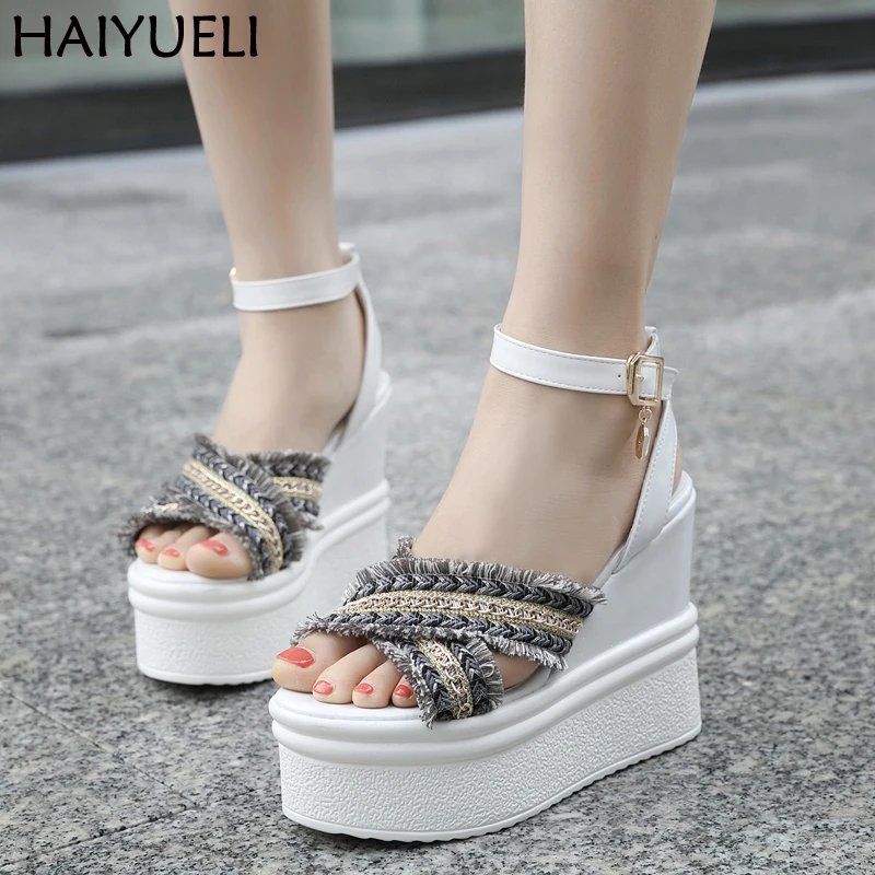 Women Sandals High Heels Summer Platform Wedge Heels Ladies Beach Shoes ...