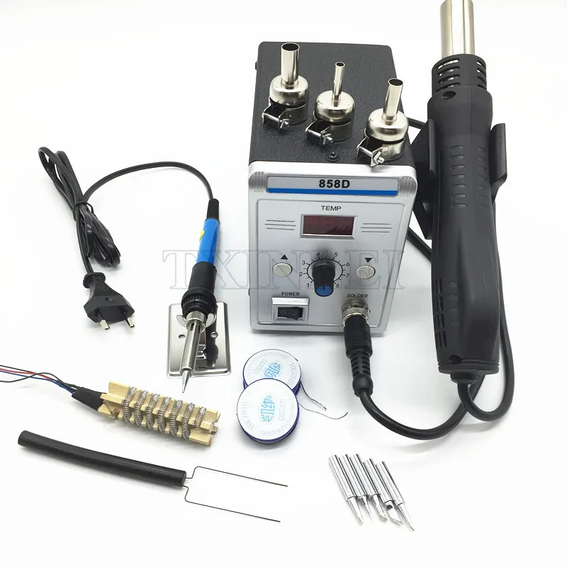 

700W 858D Soldering Station LED Digital Solder Iron desoldering station BGA Rework Solder Station Hot Air Gun+ Electric iron set