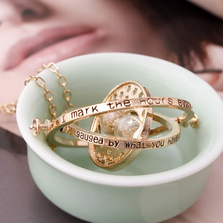 

2018 Top Quality Hot Selling Harry necklace time turner necklace hourglass Potter Necklace Hermione Granger Rotating Spins