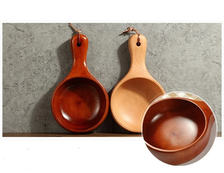 1PC Japanese Big Wooden Handle Bowl Fried Rice Salad Bowl with Handle