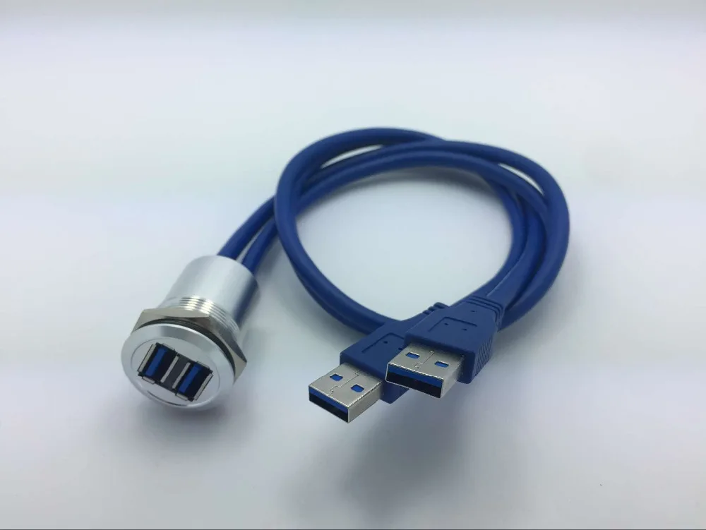 

25mm metal USB connector/USB socket 2x USB3.0 FEMALE A - MALE A 2x60cm wiring