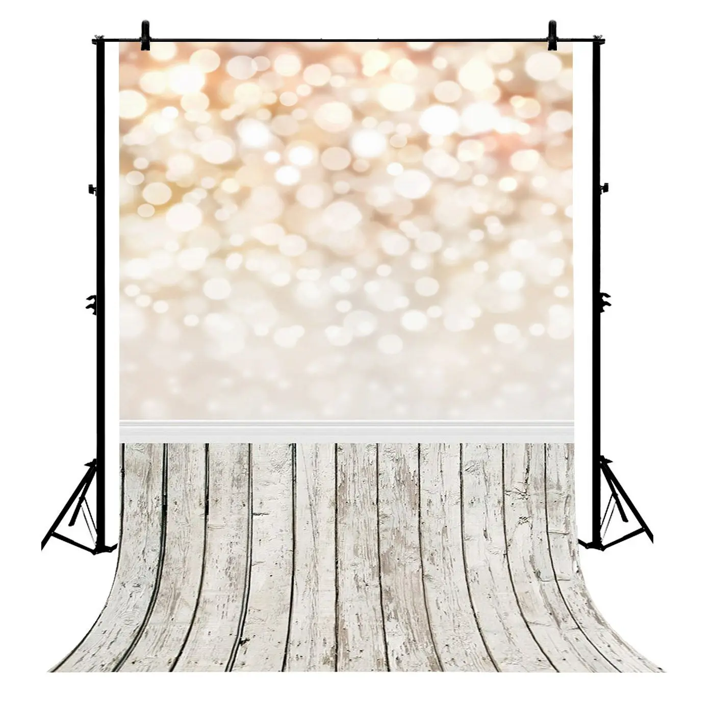 

5x7ft Golden Blurred Bokeh Vintage Wood Floor Polyester Photo Background Portrait Backdrop