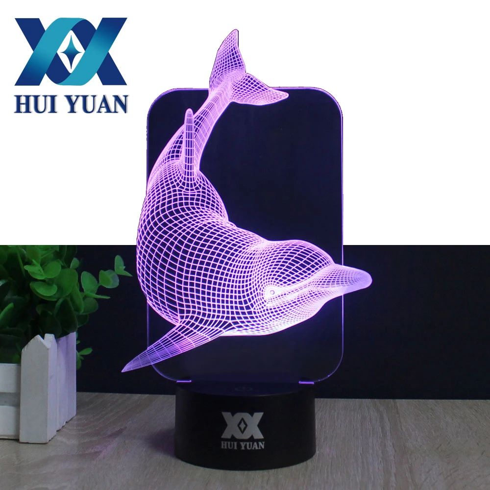 HUI YUAN Acrylic 3D Night Light Remote Control 7 Colors USB AA Battery 3D LED Desk