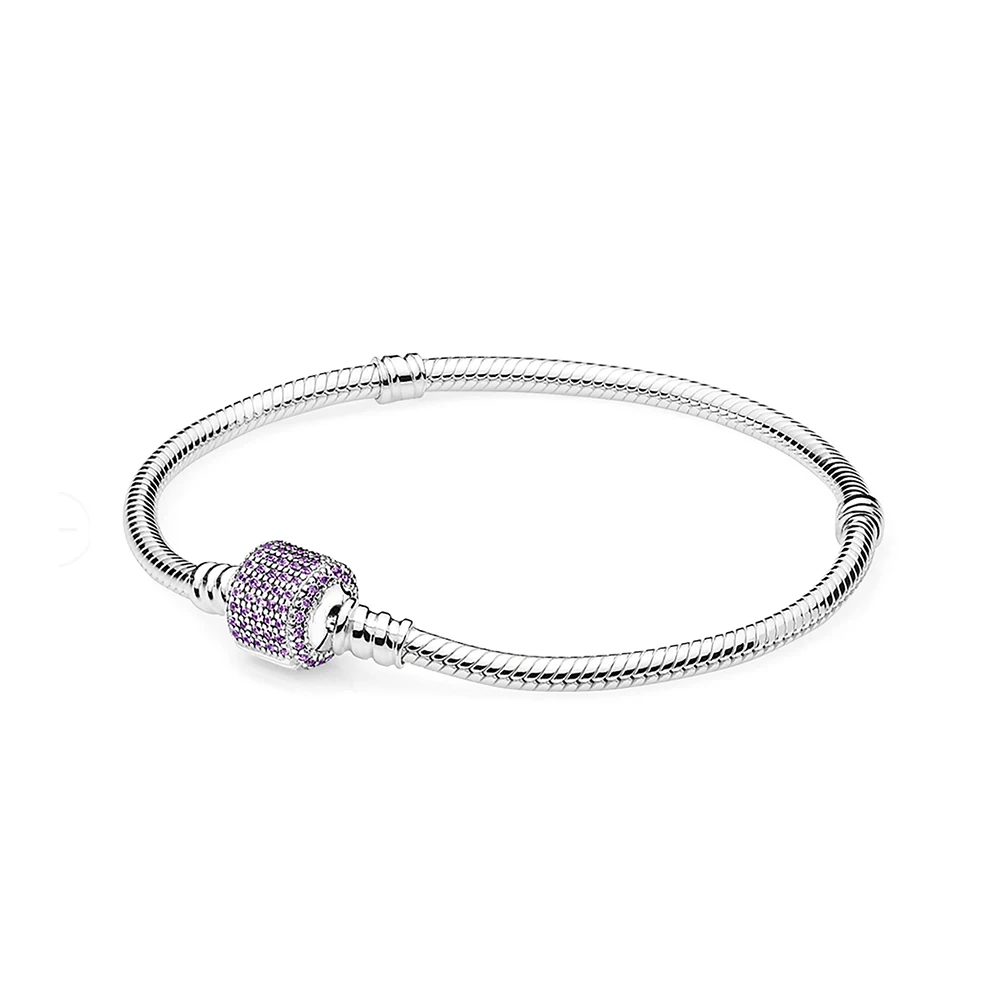 

2018 New 100% 925 Sterling Silver Bracelet Moments Bracelet Fancy Purple Signature Clasp Women Fashion DIY Gift Jewelry