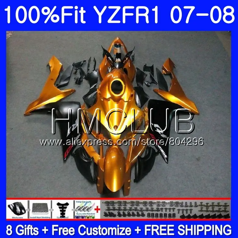 

Golden black Injection Body For YAMAHA YZF R 1 YZF 1000 YZFR1 07 08 98HM.7 YZF-R1 07 YZF1000 YZF-1000 YZF R1 2007 2008 Fairings