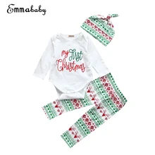 Emmaaby/комплект одежды из 3 предметов! Одежда на Рождество для новорожденных мальчиков и девочек, комбинезон, боди-брюки, шапка, комплект одежды, подарок