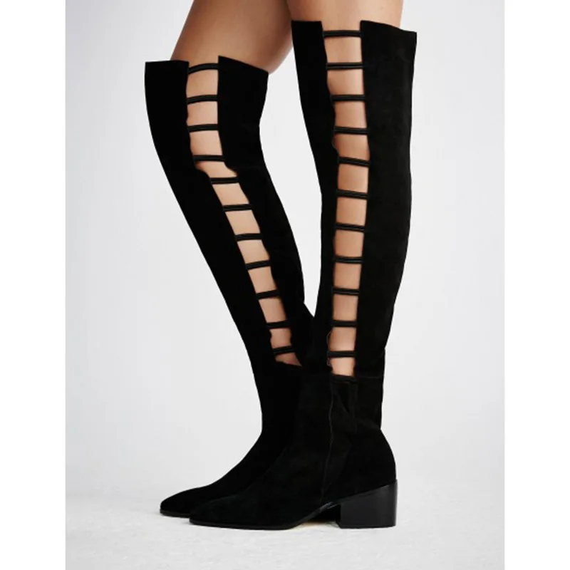 Plus D'été Haute Pointu Chaussons Fsj Bas Talons Femme Parti 4 Chunky De Genou Mode Chaussures Bottes En Daim Noir Longues 16 Bout Robe 8yNn0Ovmw