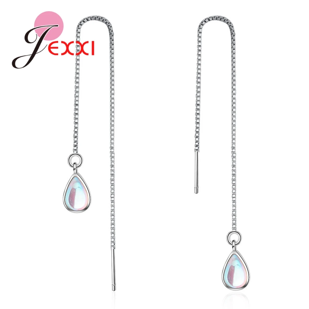 

Real 925 Sterling Silver Chain Pendant Earrings Nice Quality Opal Water Drop Shape For Women Appointment Party Jewelry