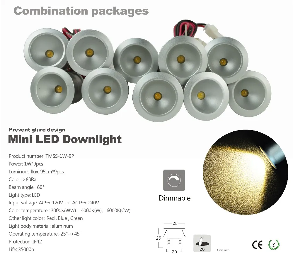 9 шт./лот Dimmable светодиодный встраиваемый светильник cob 1 Вт точечный свет диммерный светодиод для потолка лампа 110 В 220 В AC