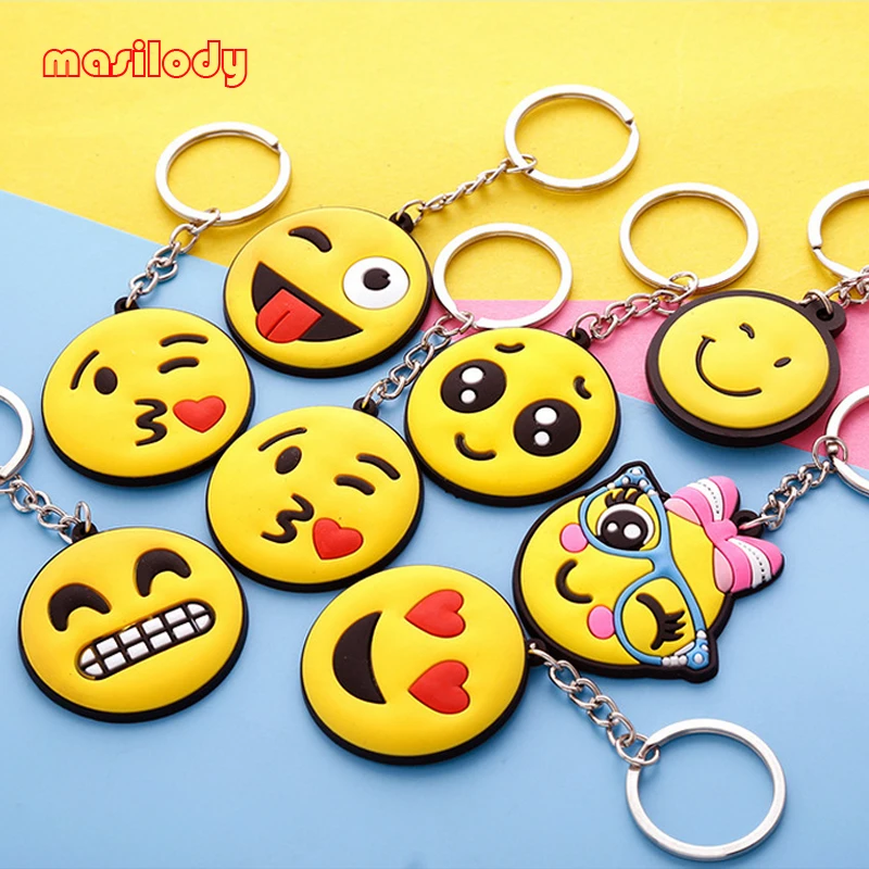 

100pcs/Lot Rubber Emoji Keychain PVC Emoticon Face Emoji Key Chain Bag Keyring
