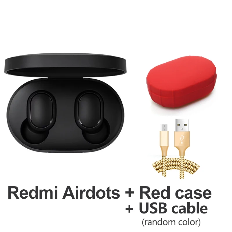 Оригинальные беспроводные наушники Xiaomi Redmi AirDots True Bluetooth 5,0, DSP, активные наушники с шумоподавлением и микрофоном - Цвет: Red Case N Cable