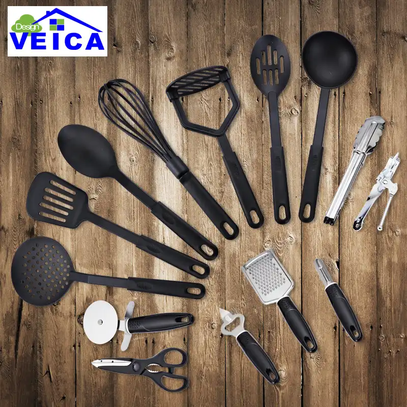 Новинка 2020, 14 шт./лот, масляный спрей Cozinha Cucina, 100%, кухонные инструменты для еды, черный термостойкий набор кухонных принадлежностей, антипригарный - изображение
