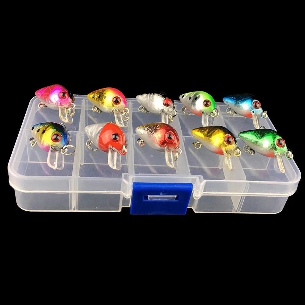 10pcs Mini Crank Fishing lure bait set kit with case Storage box