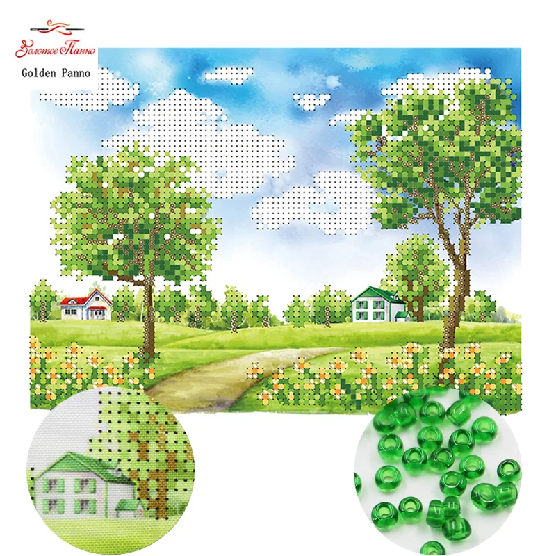 

Golden Panno,Needlework DIY bead Cross stitch Printed Embroidery Precise scenic Pattern cross stitching spring 0502