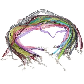 

100 Lobster Clasp Organza Ribbon Waxen Cord Necklaces