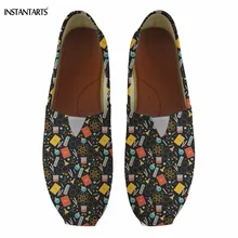 INSTANTARTS/Модная хлопковая обувь для девочек-подростков с научным/ученым узором, дышащая удобная обувь на плоской подошве, повседневная обувь без застежки