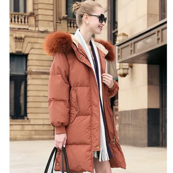 

Winter Jacket Women 2019 Real Natural Raccoon Fur Hooded Coat White Duck Down Jacket Female Coat Long Warm Down Parka Plus Size
