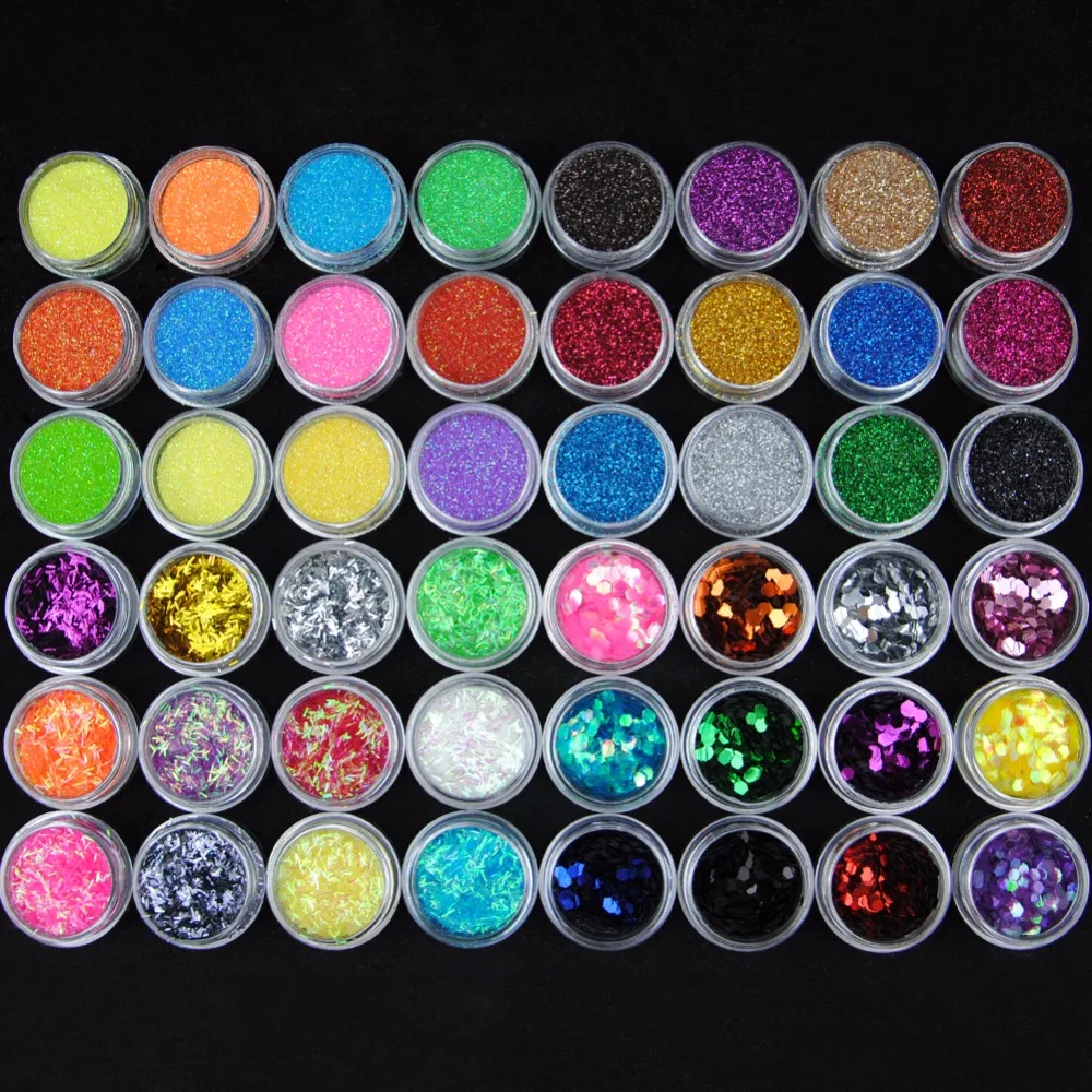 48 قطعة الجسم بريق مسحوق ل العين الجسم الفن الديكور مزيج بريق جدا غرامة مسمار الفن بريق الملونة الغبار مسحوق ماكياج