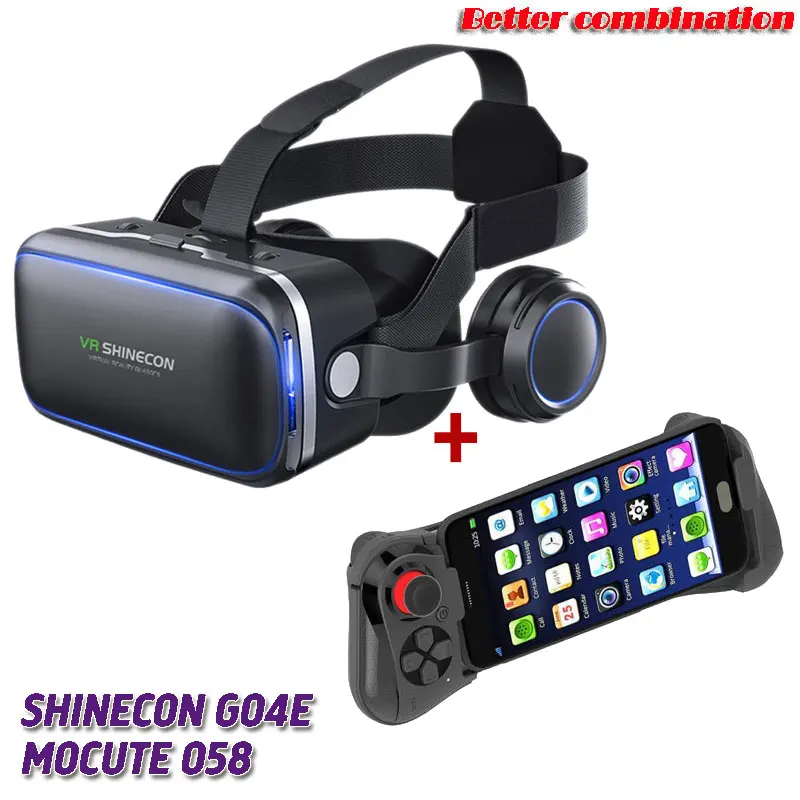 VR SHINECON G04E 3D VR очки гарнитура с наушниками для 4,7-6,0 дюймовых Android iOS смартфонов - Цвет: W MOCUTE-058