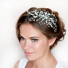 

Handmade Pearls Tiara Hair Western Wedding Jewelry Headdress For Bride Hair Accessories Floral Faux Pearl Hair Ornaments coroa