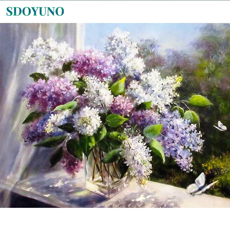 SDOYUNO oil Painting By Numbers Flowers DIY Frameless 60x75cm pictures by numbers on canvas Digital Painting For Home Decor - Цвет: 966