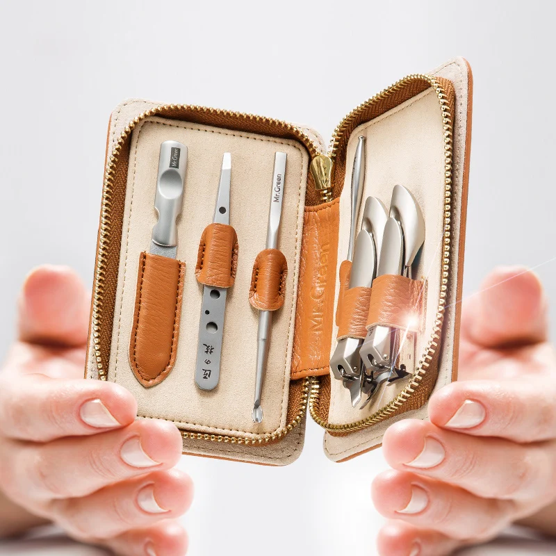 

MR.GREEN NAIL SET High quality Stainless Steel with Cowhide box Package Grooming kit nail file ear care