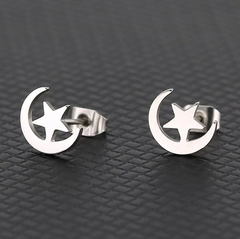 Shuangshuo, маленькая звезда и луна, серьги-гвоздики, ожерелья, Звездные Серьги для женщин, минималистичные ювелирные изделия из нержавеющей стали, подарки на день рождения - Окраска металла: GED043