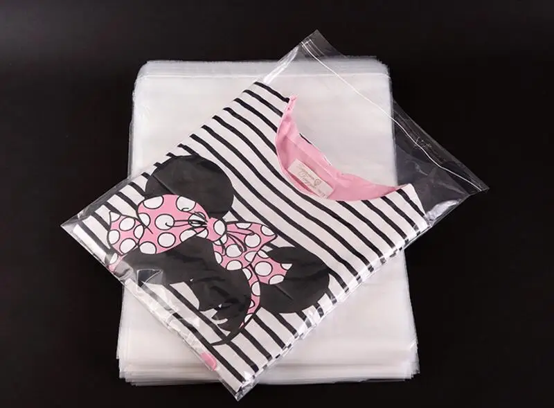 100Pcs Clear Self adhesive Clothing Plastic Packaging Bag, Thick PE Bag