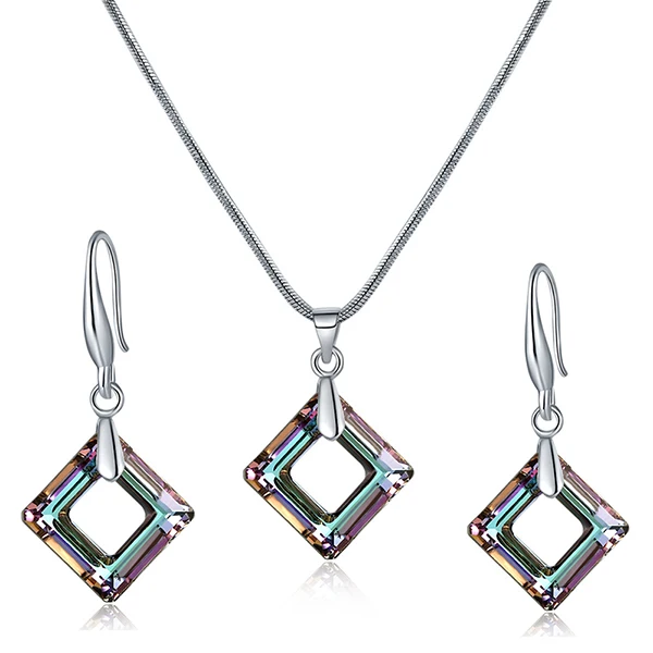 BAFFIN квадратное кольцо, камни, ювелирные наборы, подлинные кристаллы от Swarovski, серебряный цвет, кулон, ожерелье, висячие серьги для женщин - Окраска металла: Родиевое покрытие