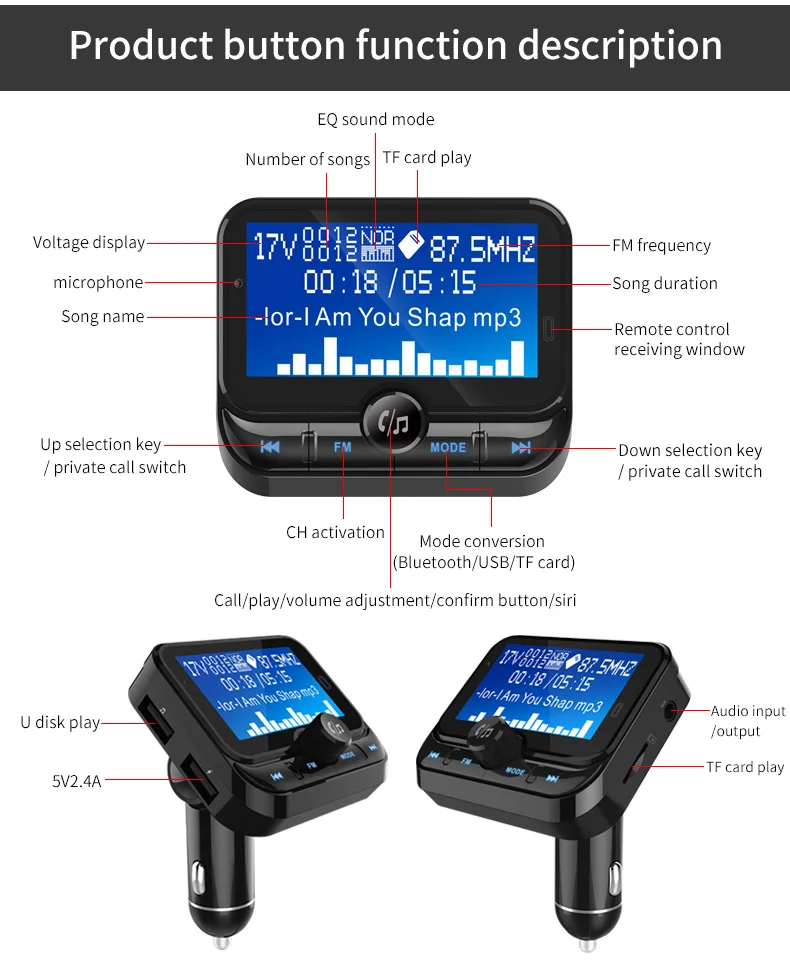 Автомобильный MP3-плеер CDEN, 7 языков, 1,8 дюймов, u-диск, TF карта, музыка, Bluetooth, мультимедиа, fm-передатчик, автомобильное зарядное устройство, выбор папки