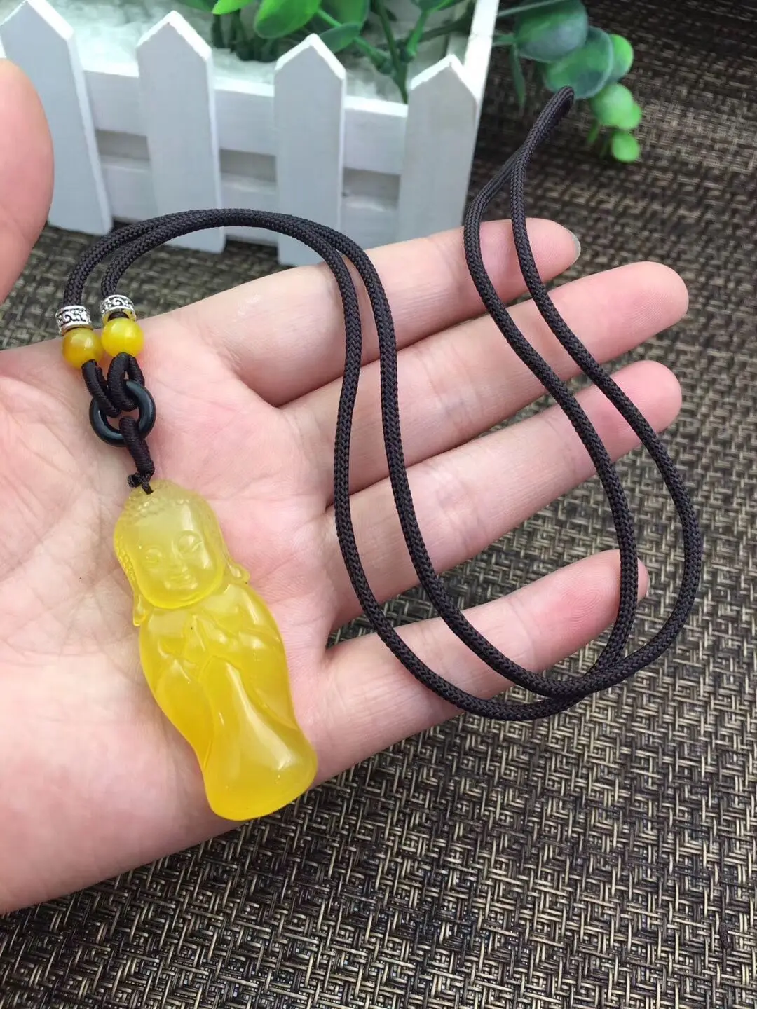 Koraba Fine Jewelry Fashion and Natural Yellow Agate Manual Sculpture Small Monk Pendant Necklace Free Shipping | Украшения и