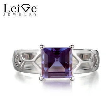 

Leige Jewelry Square Cut Solitaire Alexandrite Rings Wedding Engagement Rings for Women Sterling Silver 925 Gemstone Jewelry