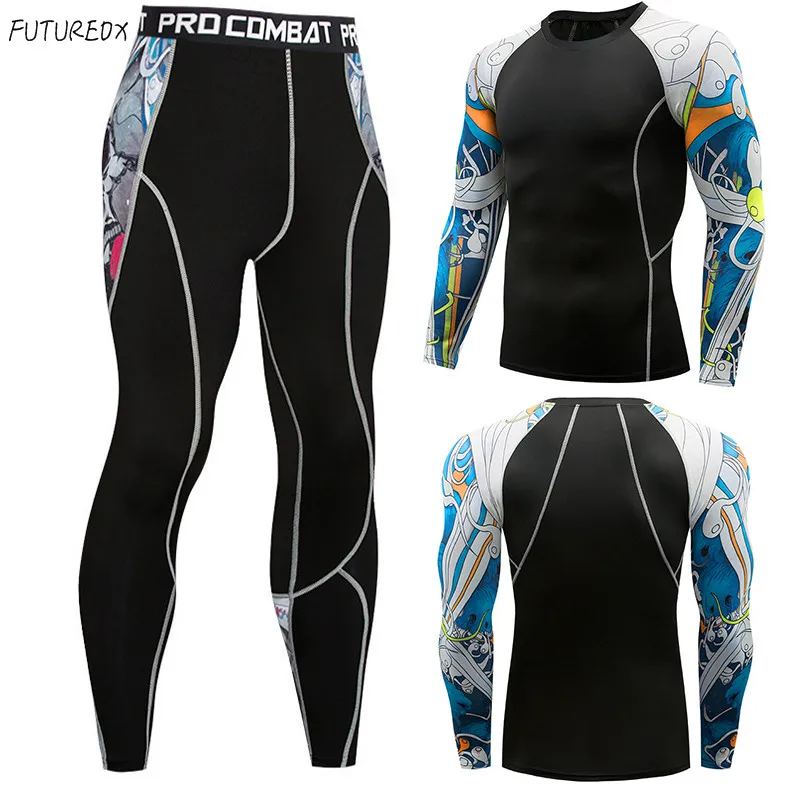 

2018 winter t-shirts Leggings set men clothing thermal underwear rashgard MMA compression 2 piece tracksuit men Brands