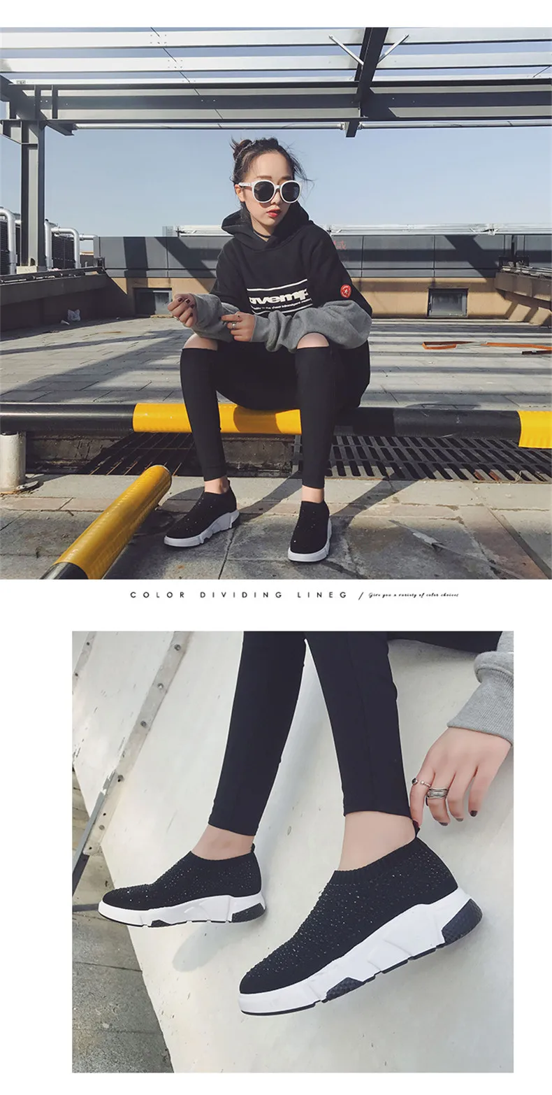 BomKinta/Повседневные Дышащие носки; Женская удобная обувь на платформе с украшением в виде кристаллов; легкие лоферы без застежки для женщин