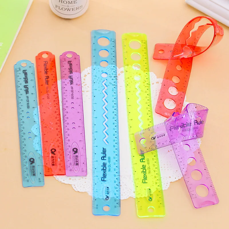 

Creative rubber flexible ruler Candy color safety ruler 20cm 30cm Multi-function elementary children school supplies