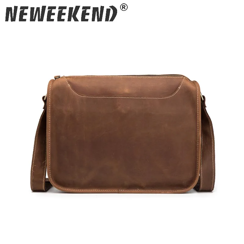 

Neweekend Men's Shoulder Bag Genuine Real Leather Handle Messenger Bag Small Vintage Handmade Crazy Horse Leather Bag 1270