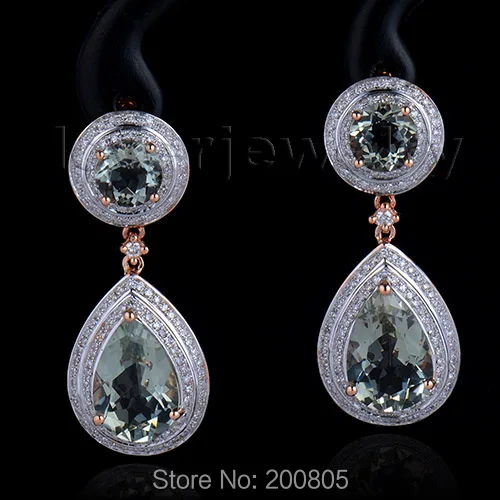

Vintage 16.38Ct Solid 14Kt Rose Gold Natural Diamond Amethyst Earrings,Drop Earrings Round 7mm Pear 9x14mm ER002