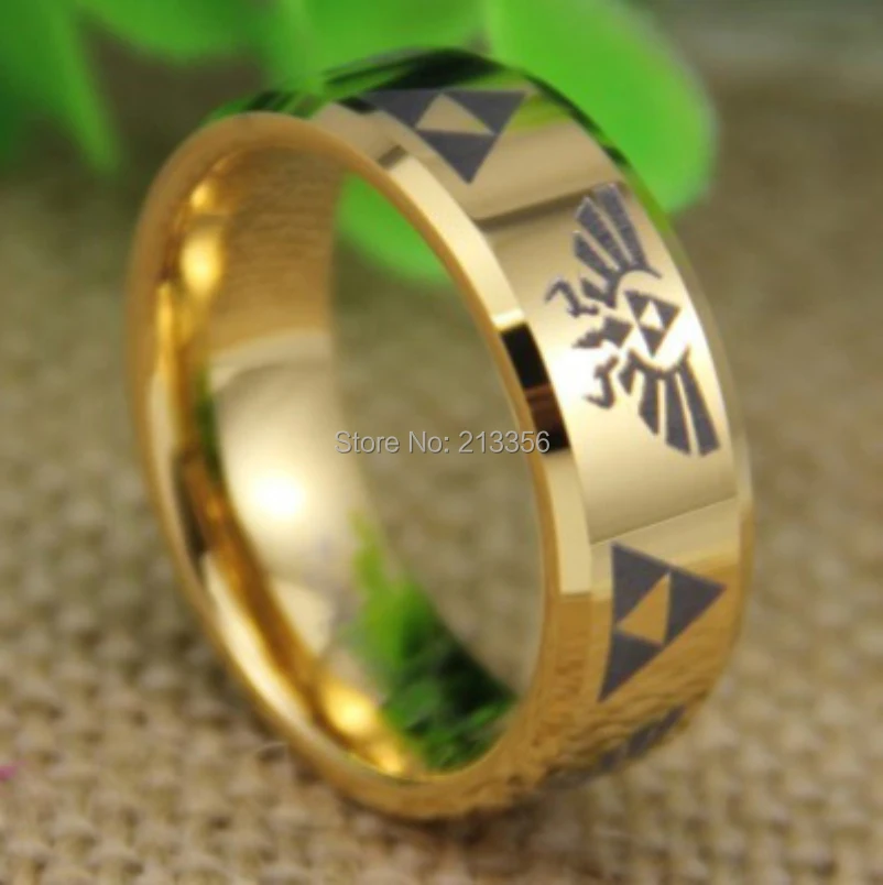 

Cheap Price Free Shipping 2013 USA UK CANADA Hot Selling 8MM Legend of Zelda Golden Bevel Tungsten Ring Men's Wedding Band Ring