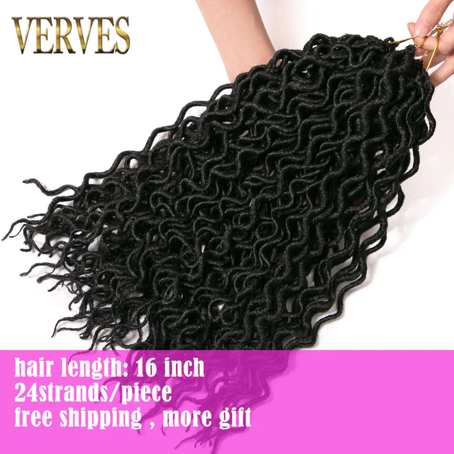 VERVES Faux locs Curly ponytaiHair, 16 дюймов, вязанные волосы, 75 г/упак., 24 пряди/упаковка, синтетические плетеные волосы для наращивания