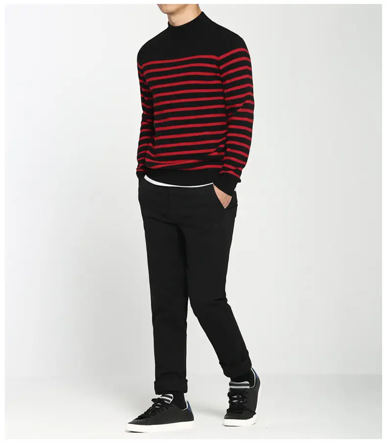 100% Wool sweater men turtleneck striped pure woolen mens sweaters male pullover autumn winter knitwear Brand Muls M-4XL 3126-03