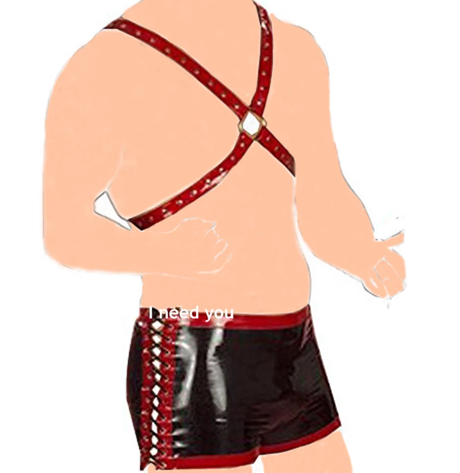 Mens pecho cuerpo Arnés con cordón pantalones cortos de látex, cuero Bondage castidad Bdsm disfraces, del para los hombres|Camisones y bodis| - AliExpress