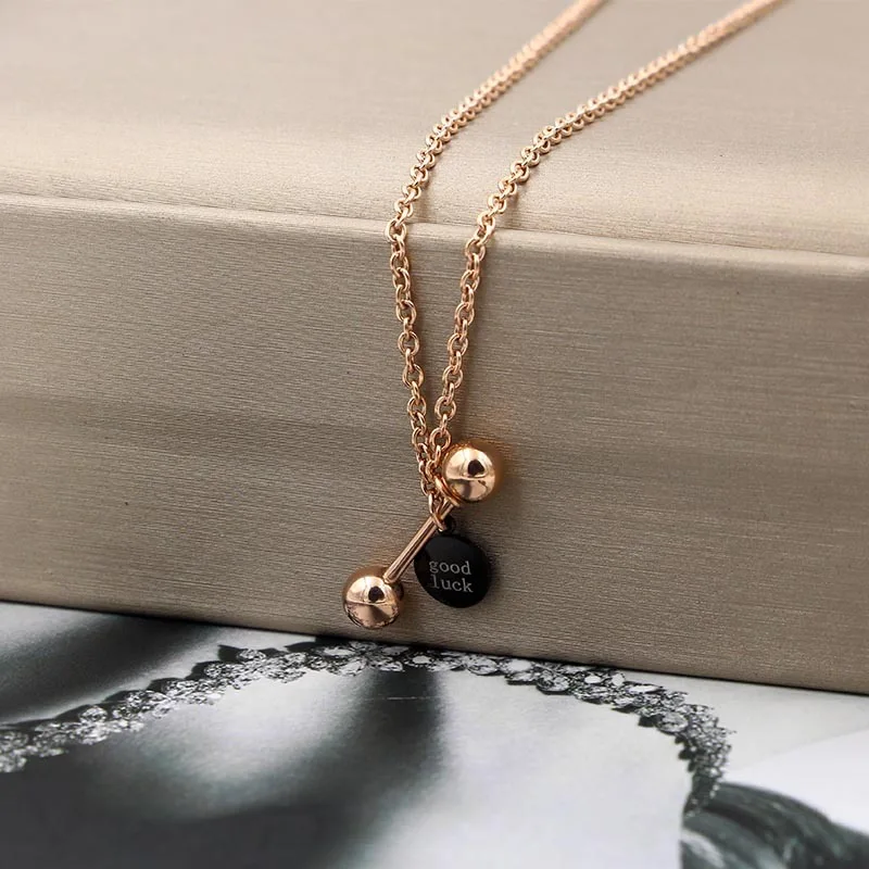 

Martick Free Shipping Woman Simple Necklace Lucky Steel Boll Barbell Pendant Necklace For Lovely Girl Party Gift P31