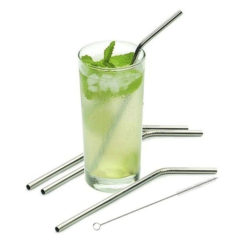 Buy 4 PCS/ Lot Stainless Steel Drinking Wine Beer Straws With Cleaning Brush