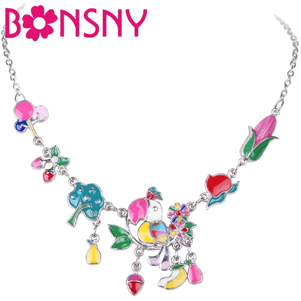 Ожерелье Bonsny ожерелье с эмалированной птицей сплав покрытие белая К Длинная