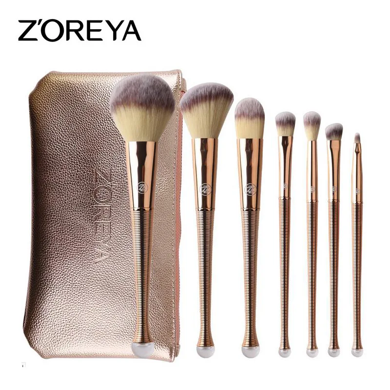 

ZOREYA 8Pcs Gold Makeup Brushes Set Powder Foundation Blush Eyeshadow Eyebrow Blending Brush Makeup Brushes Leather Bag